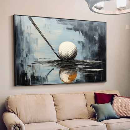 Modern Textured Golf Ball & Club Art - Large Hand-Painted Impasto Sports Oil Painting on Canvas #AA236
