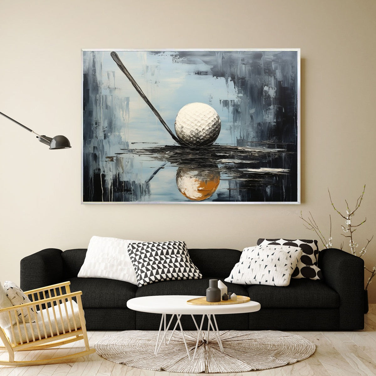 Modern Textured Golf Ball & Club Art - Large Hand-Painted Impasto Sports Oil Painting on Canvas #AA236