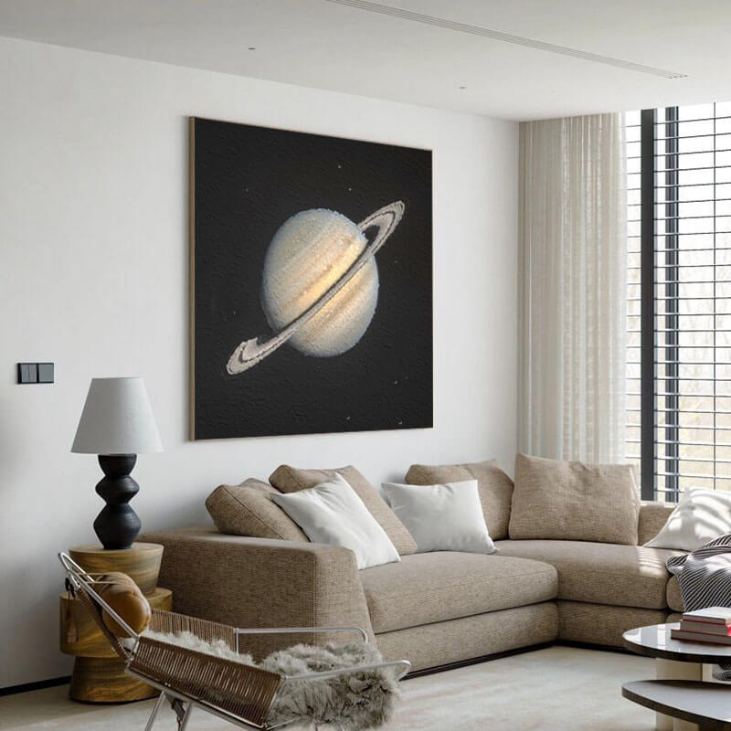 Modern Space Art Canvas | Minimalist Saturn Planet Painting#AA 035