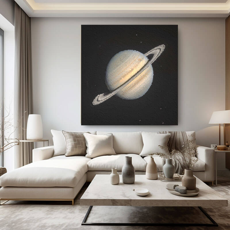 Textured Saturn Painting | 3D Planet Wall Art for Living Room