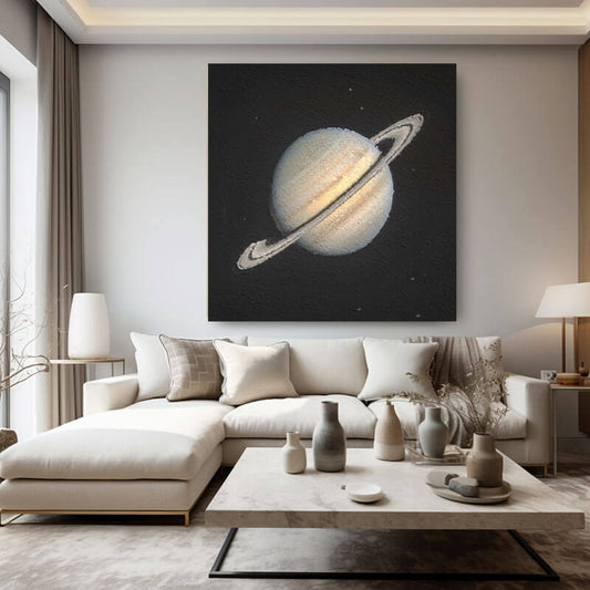 Textured Saturn Painting | 3D Planet Wall Art for Living Room