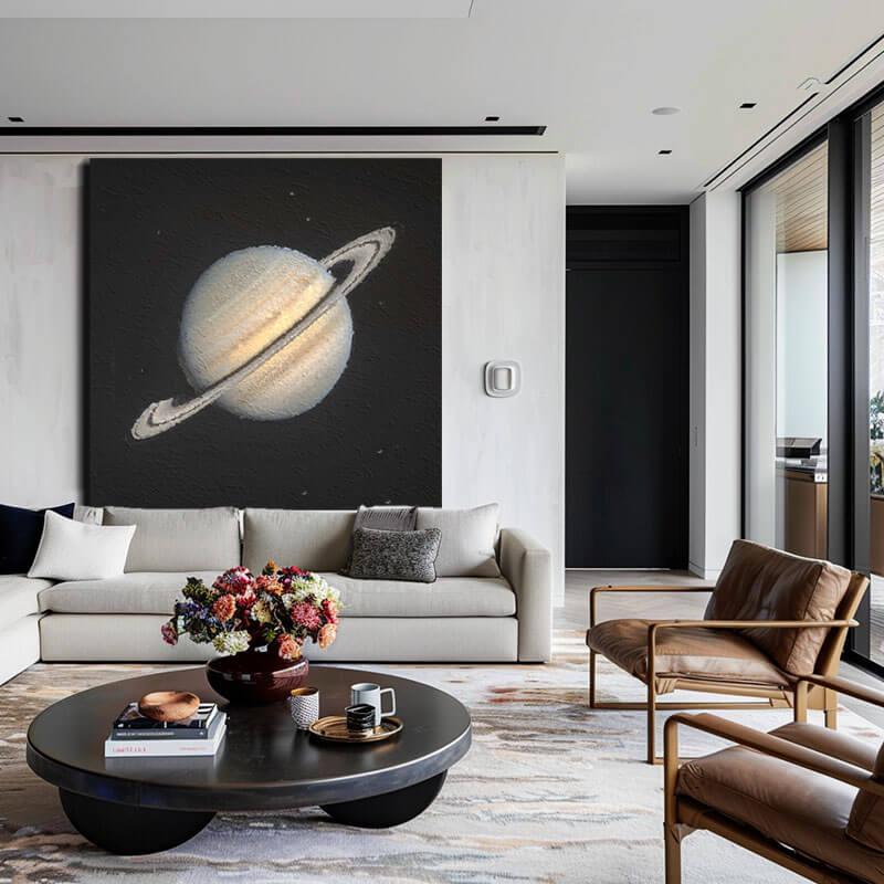 Modern Space Art Canvas | Minimalist Saturn Planet Painting#AA 035