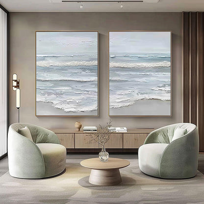 Textured Ocean Seascape Diptych - Set of 2 Canvas Oil Paintings #AA 068
