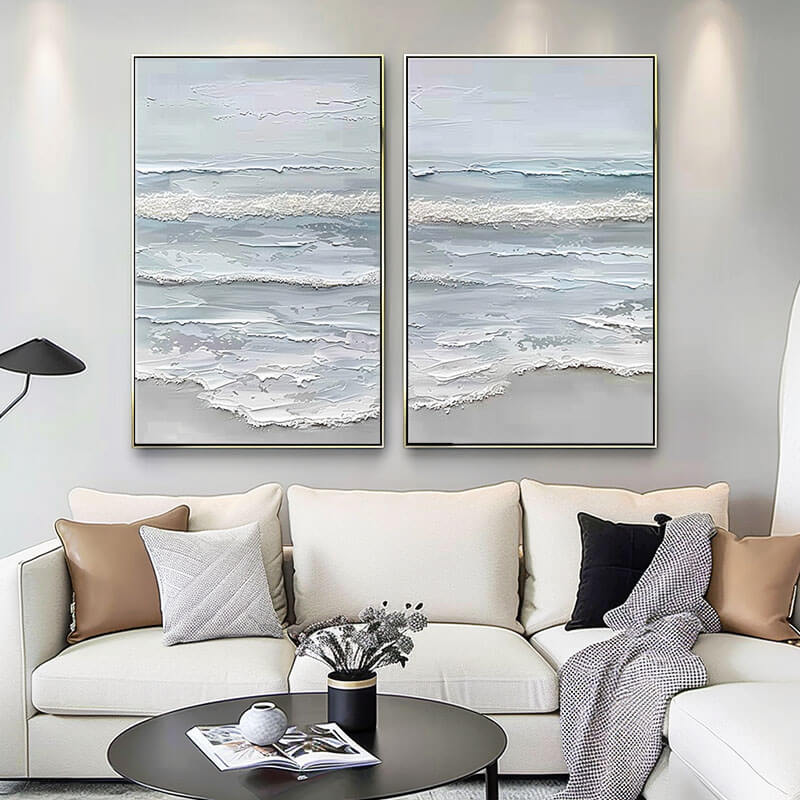 Textured Ocean Seascape Diptych - Set of 2 Canvas Oil Paintings #AA 068