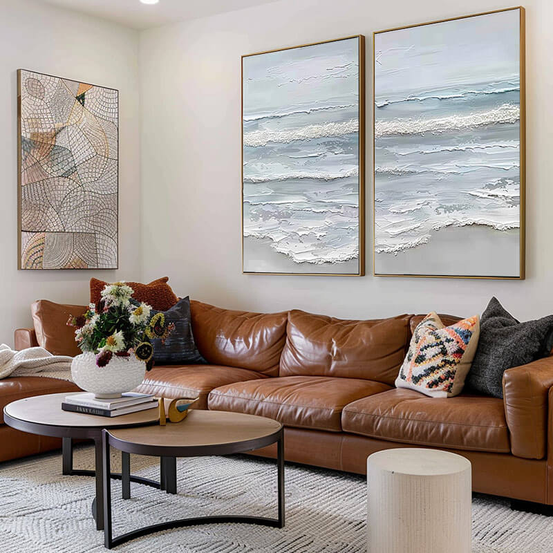 Textured Ocean Seascape Diptych - Set of 2 Canvas Oil Paintings #AA 068