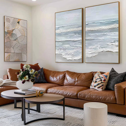 Textured Ocean Seascape Diptych - Set of 2 Canvas Oil Paintings #AA 068