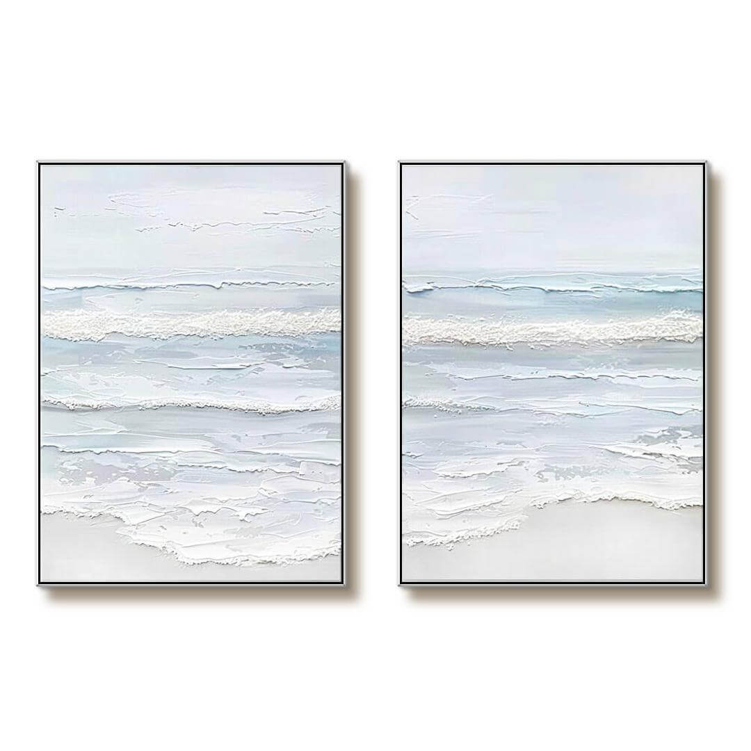 Textured Ocean Seascape Diptych - Set of 2 Canvas Oil Paintings #AA 068