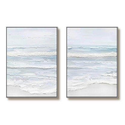 Textured Ocean Seascape Diptych - Set of 2 Canvas Oil Paintings #AA 068