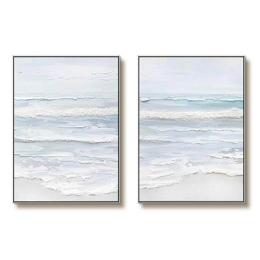 Textured Ocean Seascape Diptych - Set of 2 Canvas Oil Paintings #AA 068