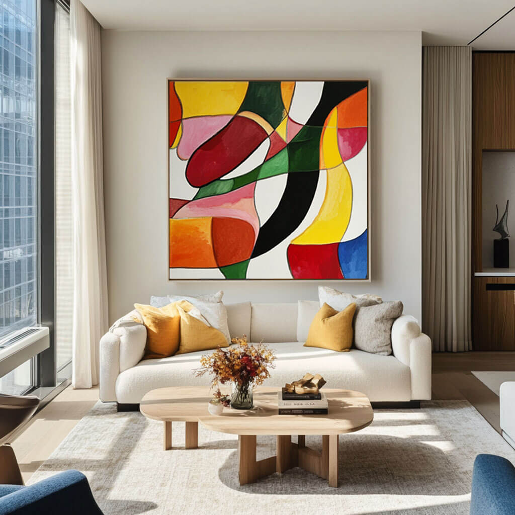 Mid-Century Modern Abstract Painting - Color Block Textured Wall Art#AA 069