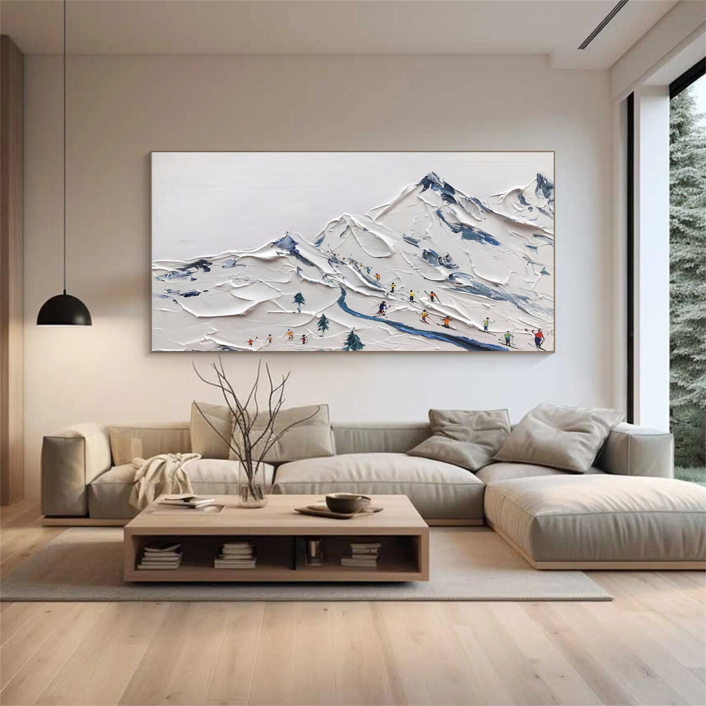 Original Textured Ski Painting - Large Mountain Landscape Wall Art 3D Hand-Painted Sports Canvas #ZZ129