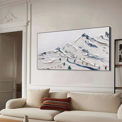 Original Textured Ski Painting - Large Mountain Landscape Wall Art 3D Hand-Painted Sports Canvas #ZZ129