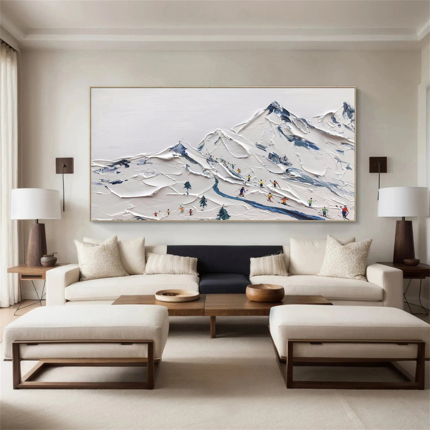 Original Textured Ski Painting - Large Mountain Landscape Wall Art 3D Hand-Painted Sports Canvas #ZZ129