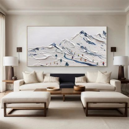 Original Textured Ski Painting - Large Mountain Landscape Wall Art 3D Hand-Painted Sports Canvas #ZZ129