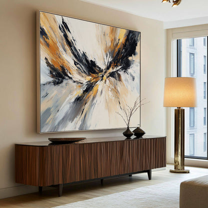 Black Gold and White Abstract Painting - Textured Modern Wall Art#AA 070