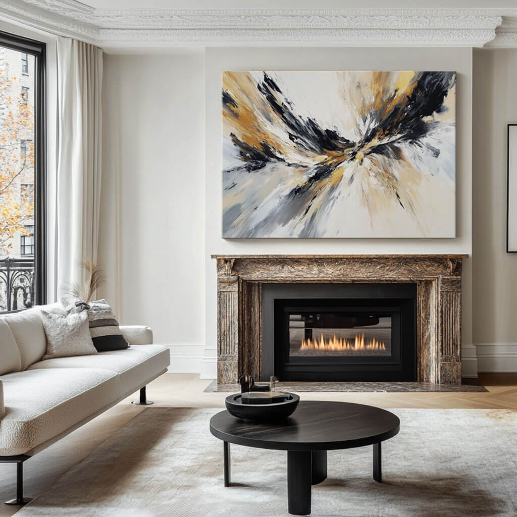 Black Gold and White Abstract Painting - Textured Modern Wall Art#AA 070