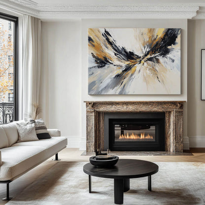 Black Gold and White Abstract Painting - Textured Modern Wall Art#AA 070