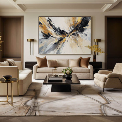 Black Gold and White Abstract Painting - Textured Modern Wall Art#AA 070