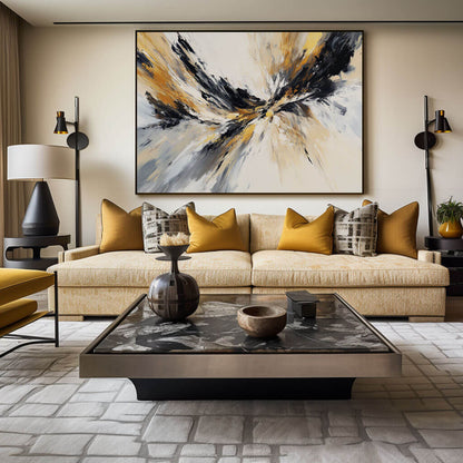 Black Gold and White Abstract Painting - Textured Modern Wall Art#AA 070