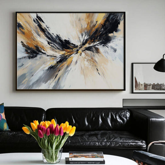 Abstract Butterfly Painting | Black & Gold Wings Wall Art