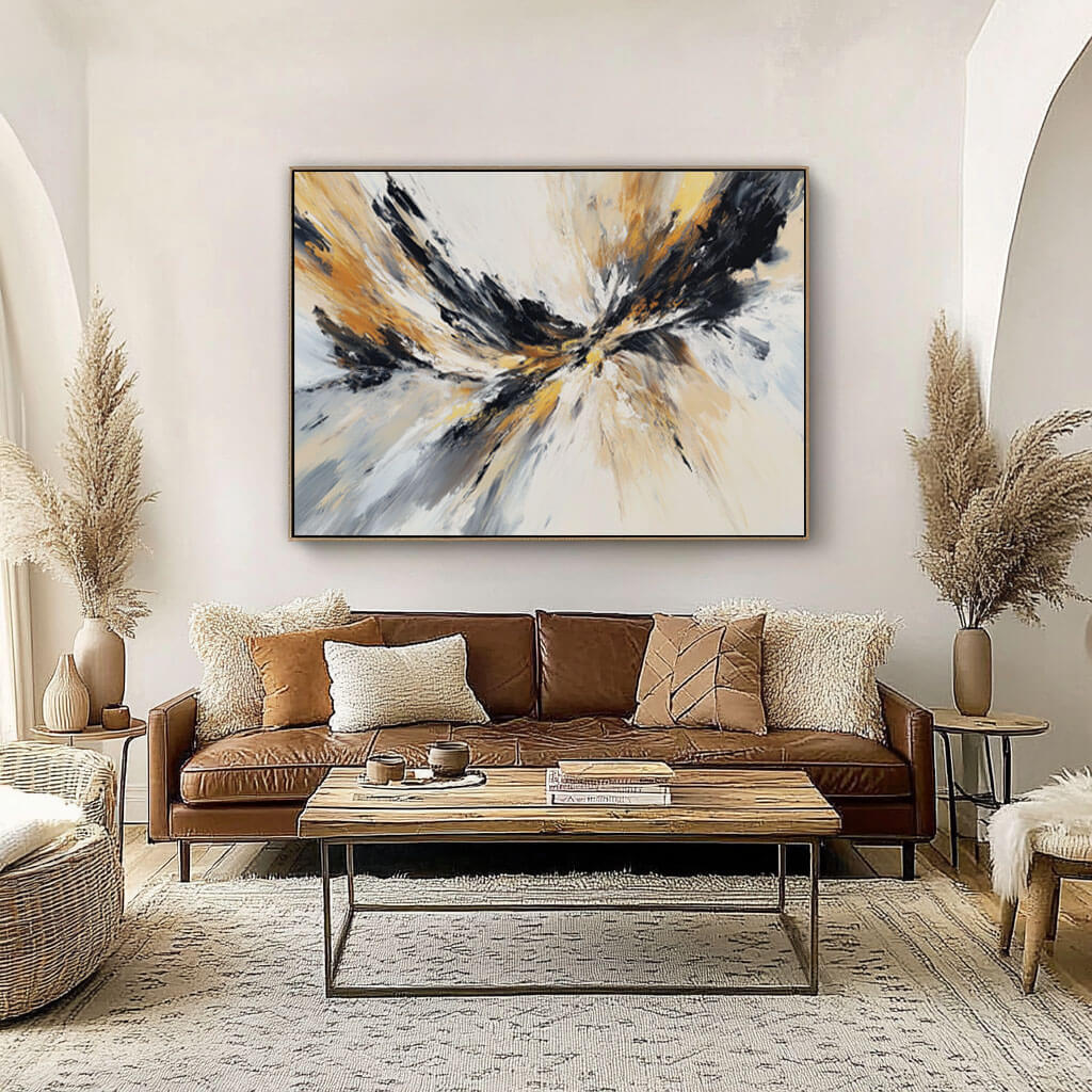 Black Gold and White Abstract Painting - Textured Modern Wall Art#AA 070