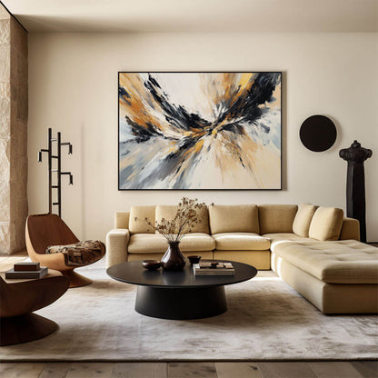 Black Gold and White Abstract Painting - Textured Modern Wall Art#AA 070