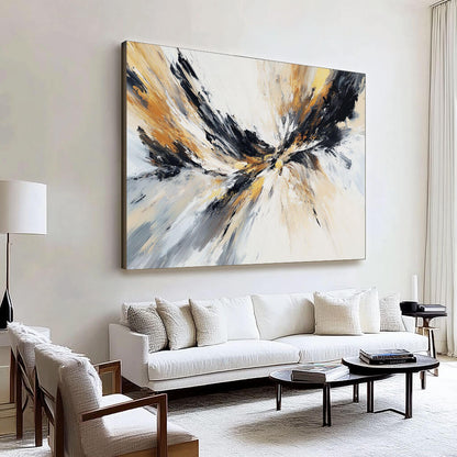 Black Gold and White Abstract Painting - Textured Modern Wall Art#AA 070