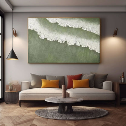 Large Green Abstract Wall Art | Modern Ocean Wave Canvas Art #TC 233