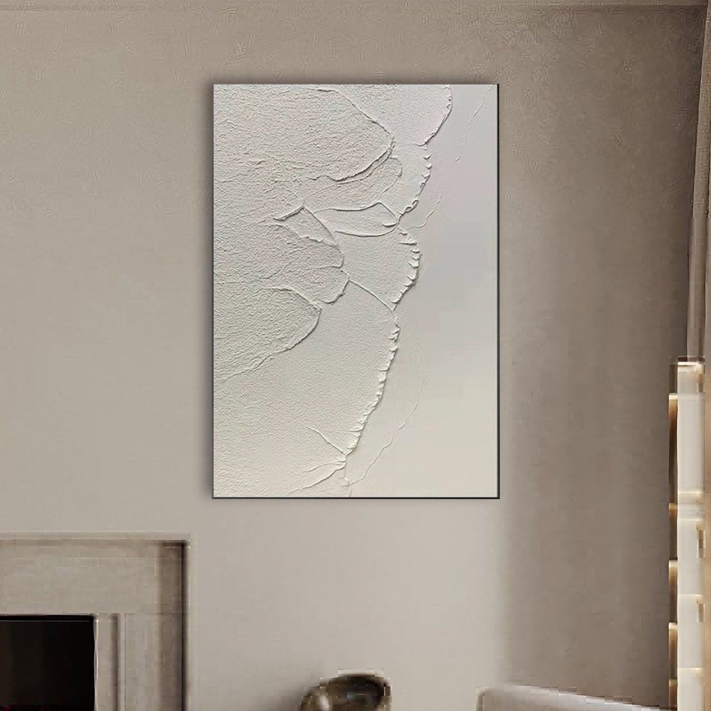 Minimalist White Textured Wall Art | Modern Neutral Canvas Art#TC 234