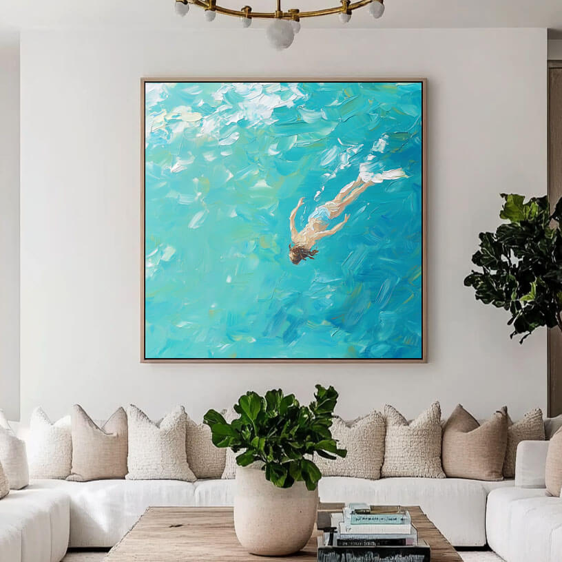 Textured Swimmer Oil Painting - Impasto Ocean Beach Wall Art #AA 071