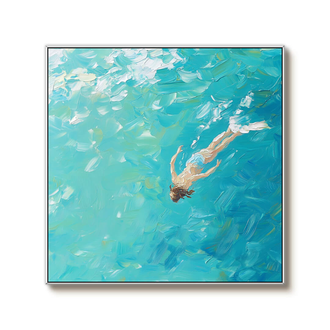 Textured Swimmer Oil Painting - Impasto Ocean Beach Wall Art #AA 071