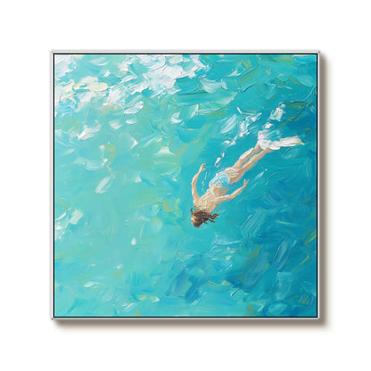 Textured Swimmer Oil Painting - Impasto Ocean Beach Wall Art #AA 071