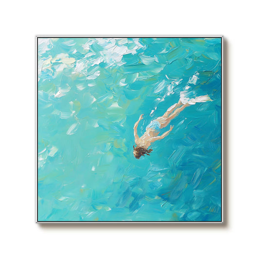 Textured Swimmer Oil Painting - Impasto Ocean Beach Wall Art #AA 071