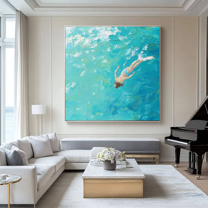 Textured Swimmer Oil Painting - Impasto Ocean Beach Wall Art #AA 071