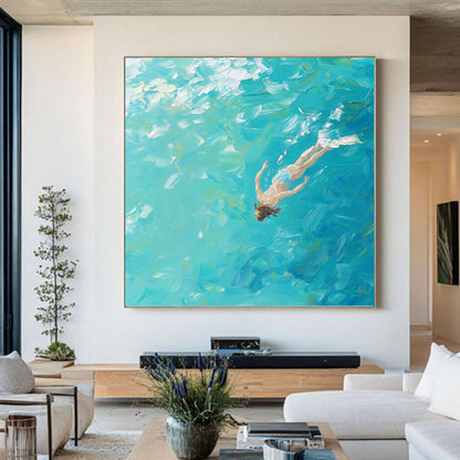 Textured Swimmer Oil Painting - Impasto Ocean Beach Wall Art #AA 071