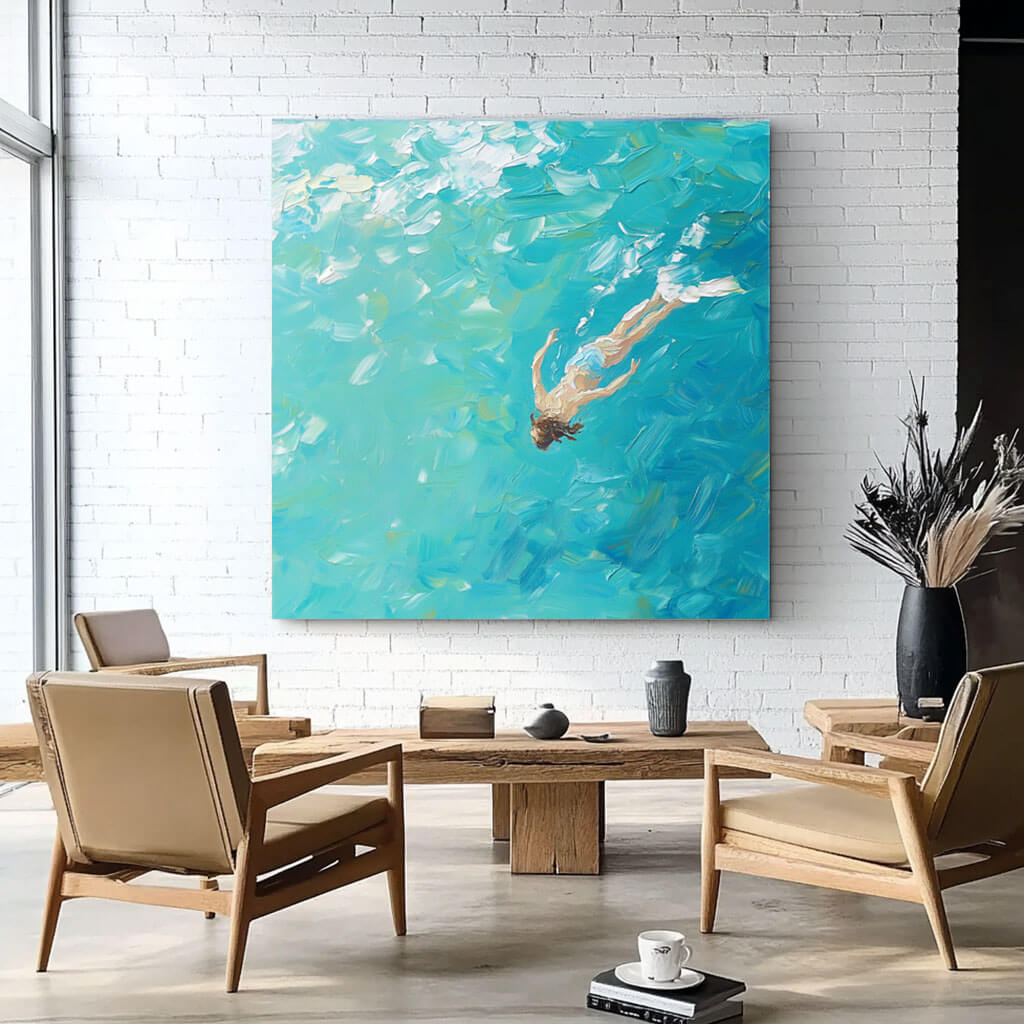 Textured Swimmer Oil Painting - Impasto Ocean Beach Wall Art #AA 071