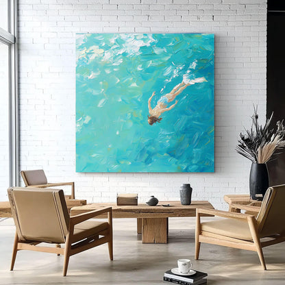 Textured Swimmer Oil Painting - Impasto Ocean Beach Wall Art #AA 071