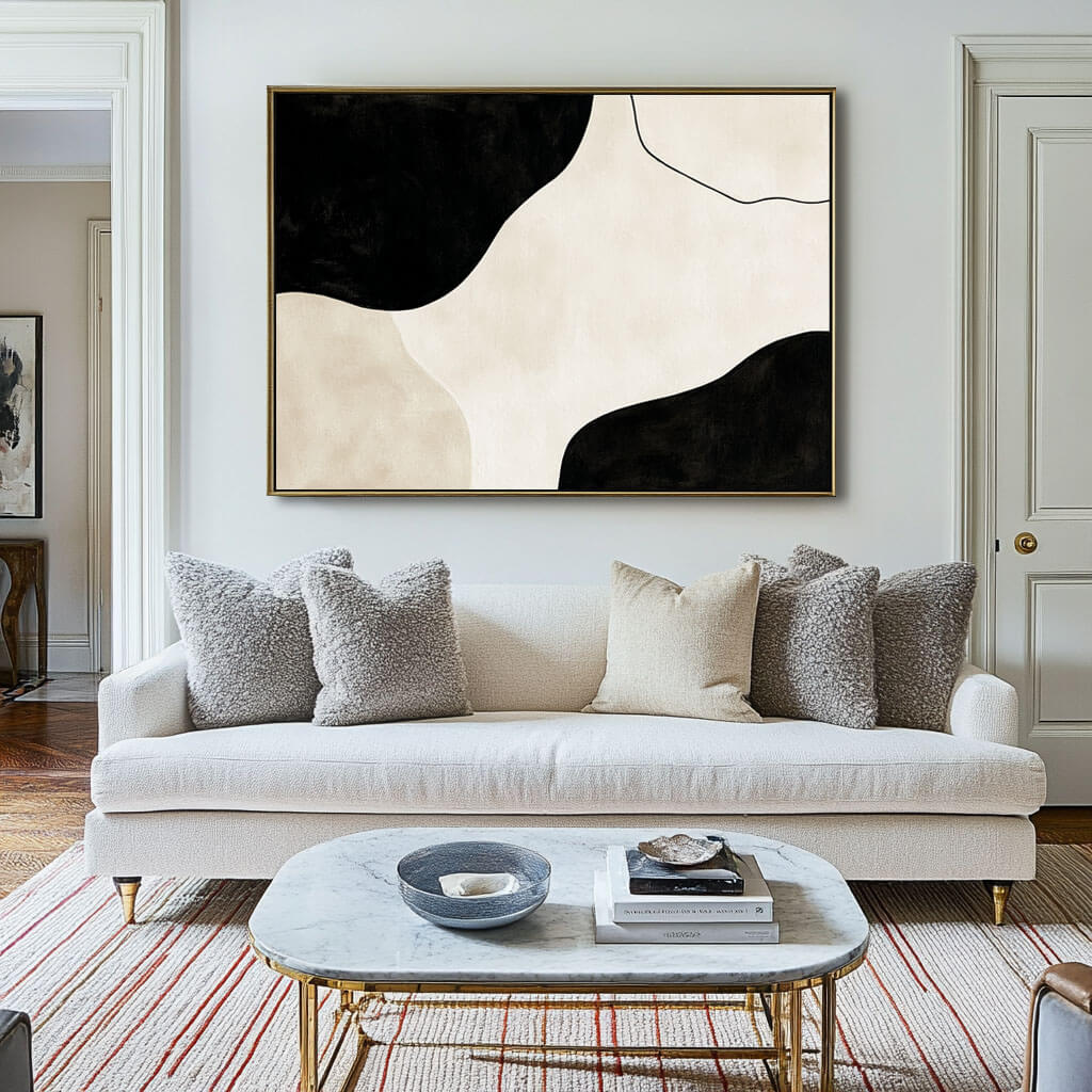 Japandi Style Wall Art | Minimalist Black & Beige Painting#AA 038