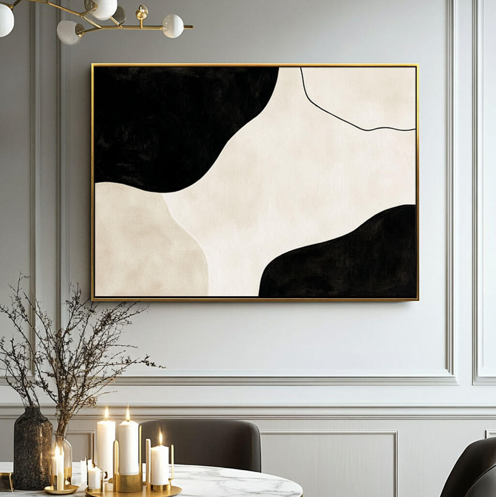 Japandi Style Wall Art | Minimalist Black & Beige Painting#AA 038