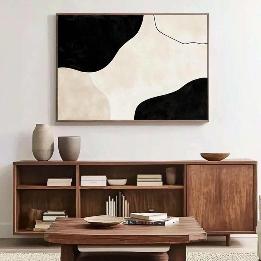 Japandi Style Wall Art | Minimalist Black & Beige Painting#AA 038