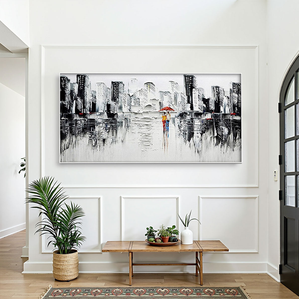 Romantic Cityscape Wall Art | Hand-Painted Urban Couple Painting