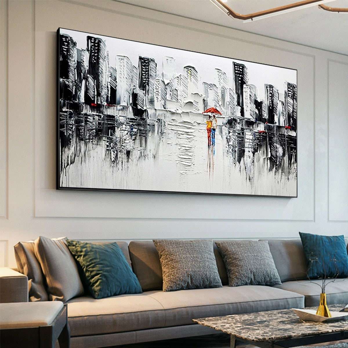 Black and White Cityscape Painting - Modern Urban Landscape Wall Art#ZZ 256