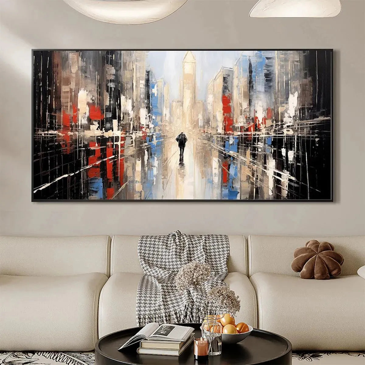 Abstract Cityscape Painting - Modern Urban Skyline Wall Art #ZZ 255