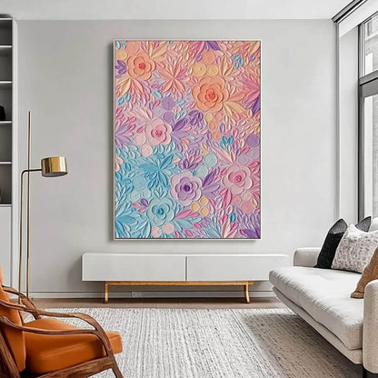 Dreamy Pastel Flower Painting | Whimsical 3D Floral Wall Art#AA 037