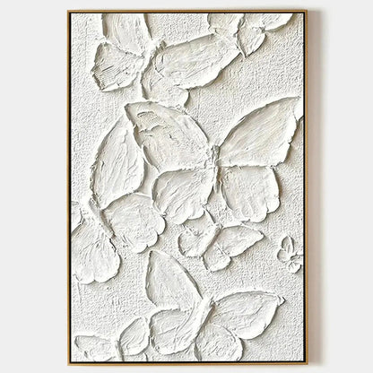 Large White Butterfly Textured Wall Art - 3D Minimalist Canvas Painting #ZZ 239