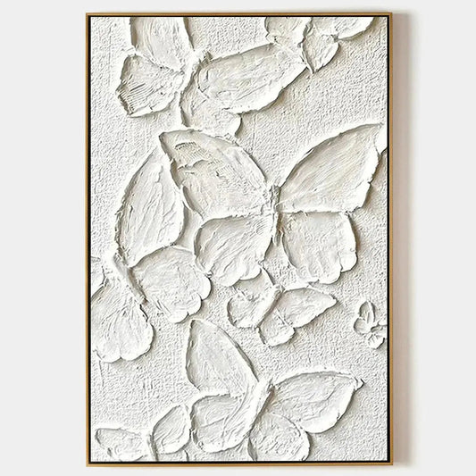 Large White Butterfly Textured Wall Art - 3D Minimalist Canvas Painting #ZZ 239