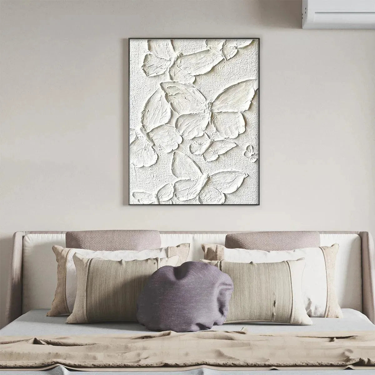 Large White Butterfly Textured Wall Art - 3D Minimalist Canvas Painting #ZZ 239