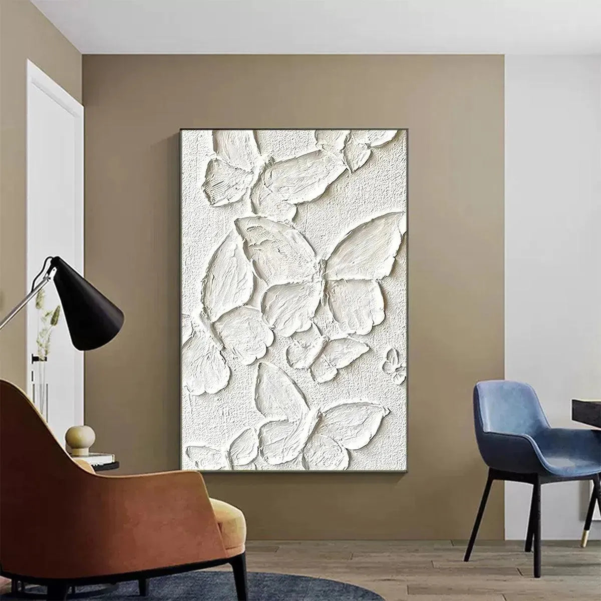White on White Plaster Art | 3D Textured Butterfly Painting