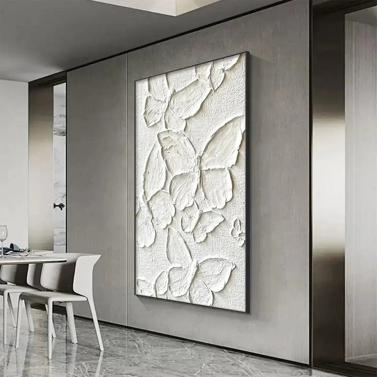 Large White Butterfly Textured Wall Art - 3D Minimalist Canvas Painting #ZZ 239