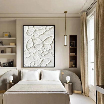 Large White Butterfly Textured Wall Art - 3D Minimalist Canvas Painting #ZZ 239